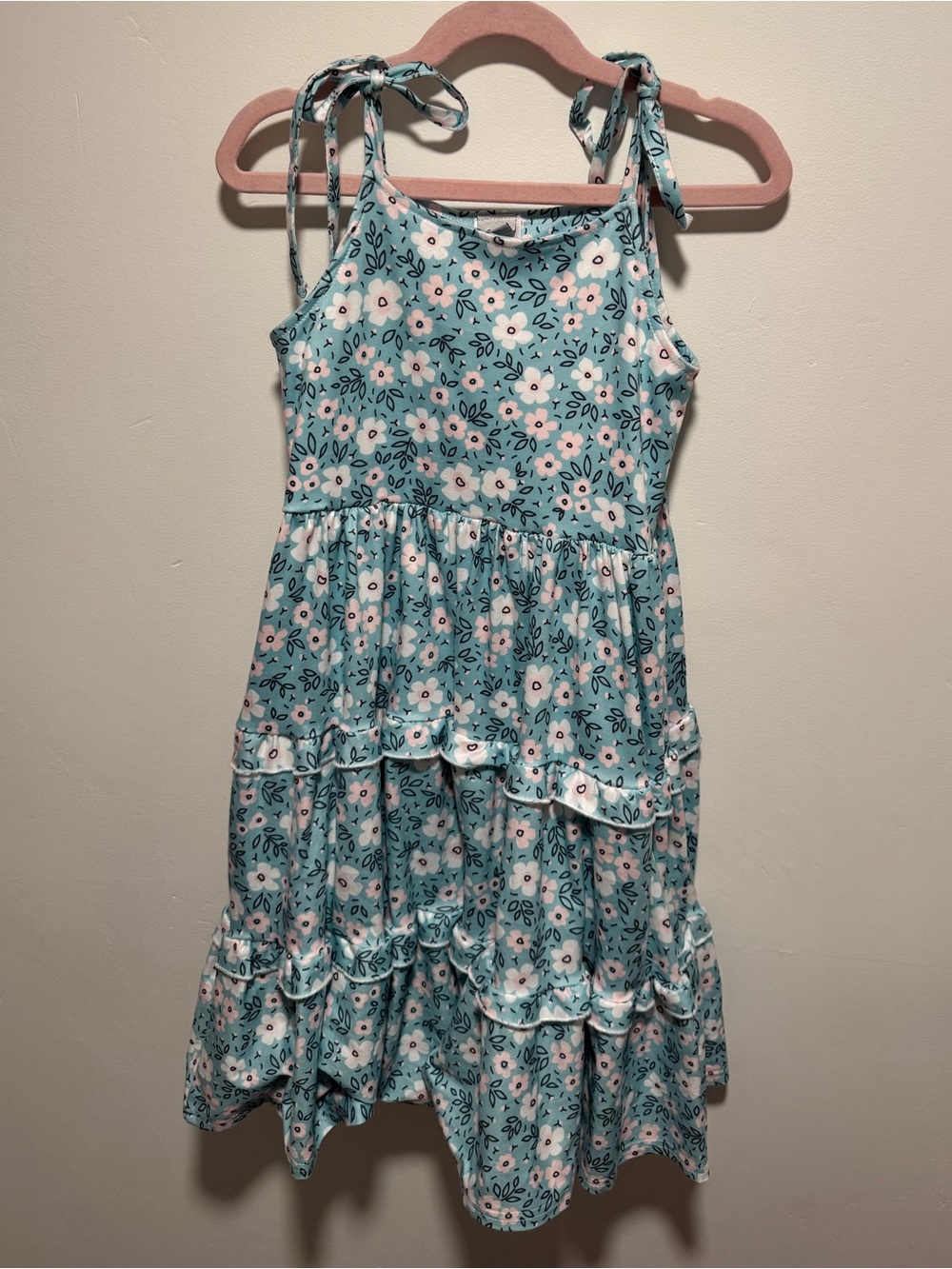Girls' Floral Tiered Sundress - Blue Pink - 6/7